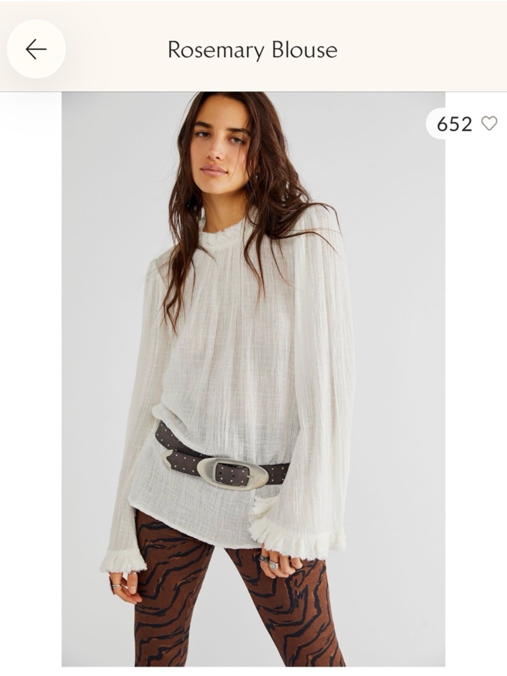 Free People Rosemary Blouse - Cream Long-Sleeve Smocked Neck